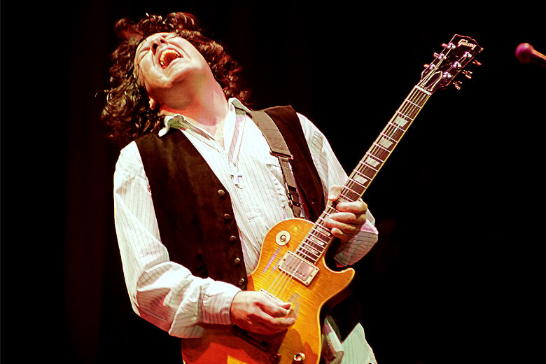 Gary Moore mit seiner Gibson Les Paul Standard 1959 Greeny